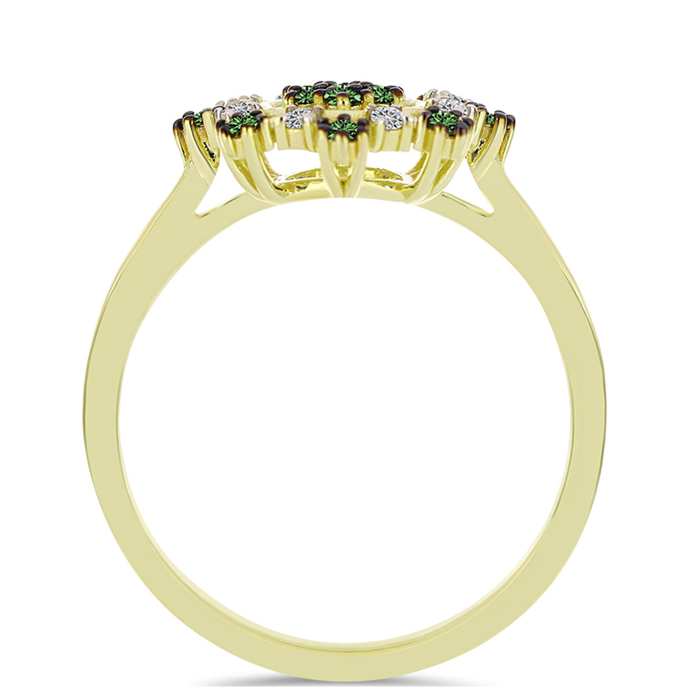 Anillo de Plata Bañada en Oro con Diamante Verde y Diamante blanco