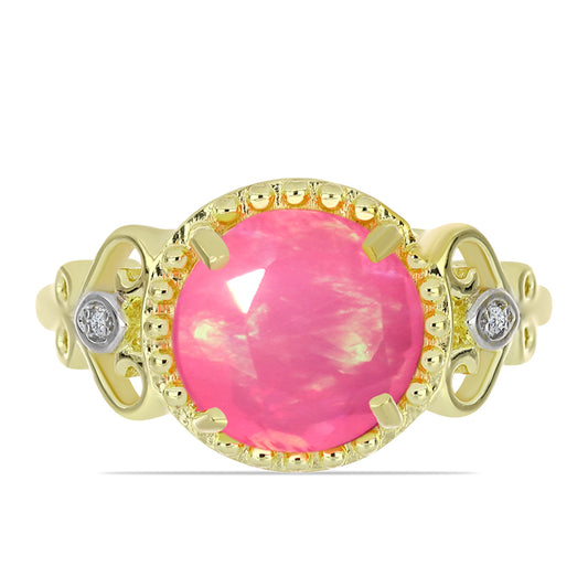 Anillo de Plata Bañada en Oro con Ópalo Rosa Etíope de Lega Dembi y Topacio Blanco