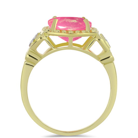 Anillo de Plata Bañada en Oro con Ópalo Rosa Etíope de Lega Dembi y Topacio Blanco