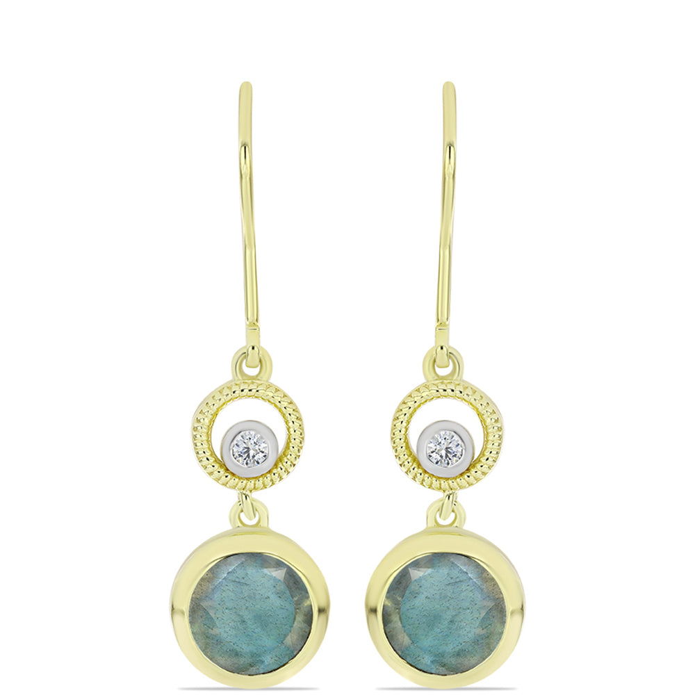 Pendientes de Plata Bañada en Oro con Labradorita y Topacio Blanco