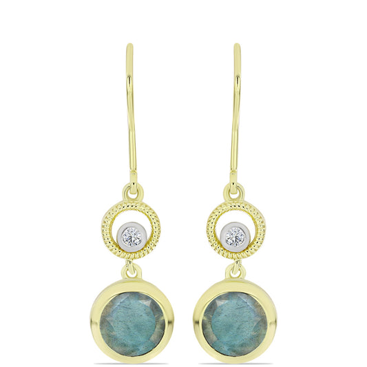 Pendientes de Plata Bañada en Oro con Labradorita y Topacio Blanco