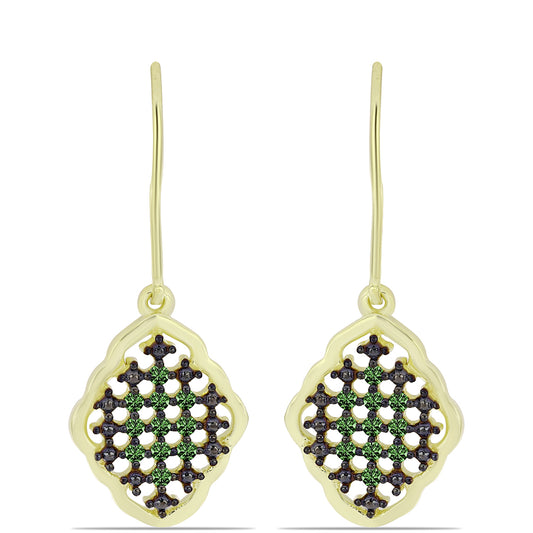 Pendientes de Plata Bañada en Oro con Diamante Verde