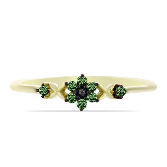 Anillo de Plata Bañada en Oro con Diamante Verde