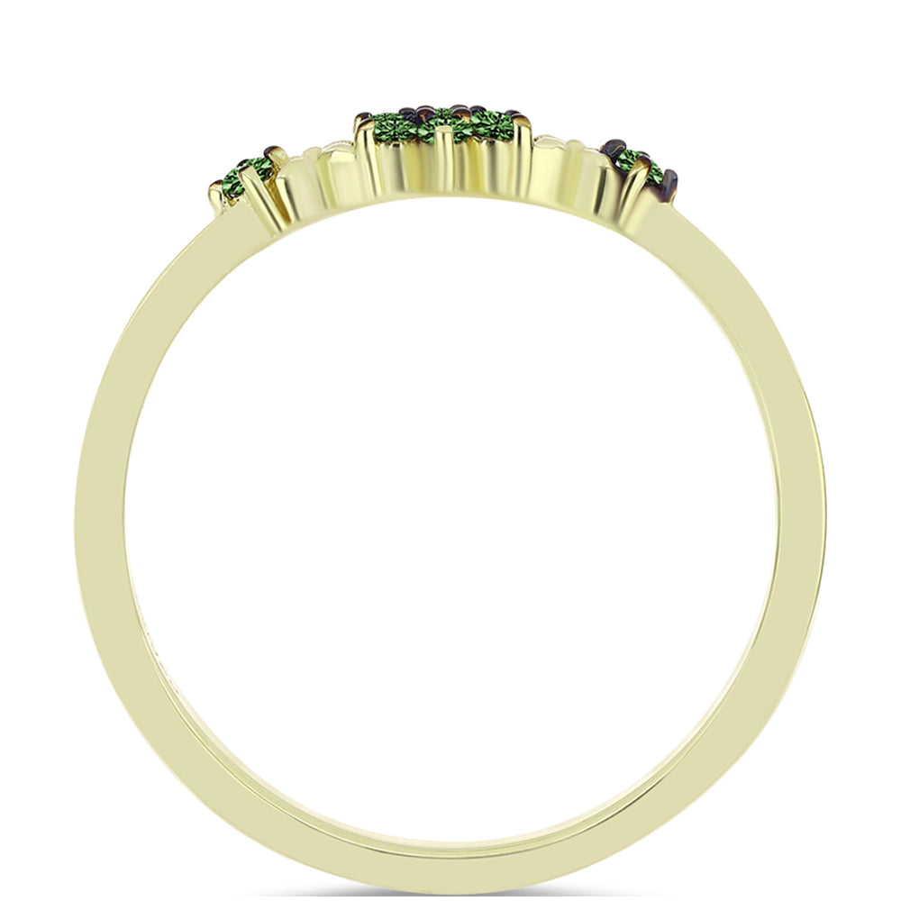 Anillo de Plata Bañada en Oro con Diamante Verde