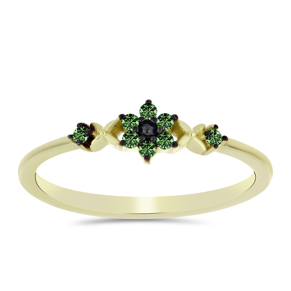 Anillo de Plata Bañada en Oro con Diamante Verde