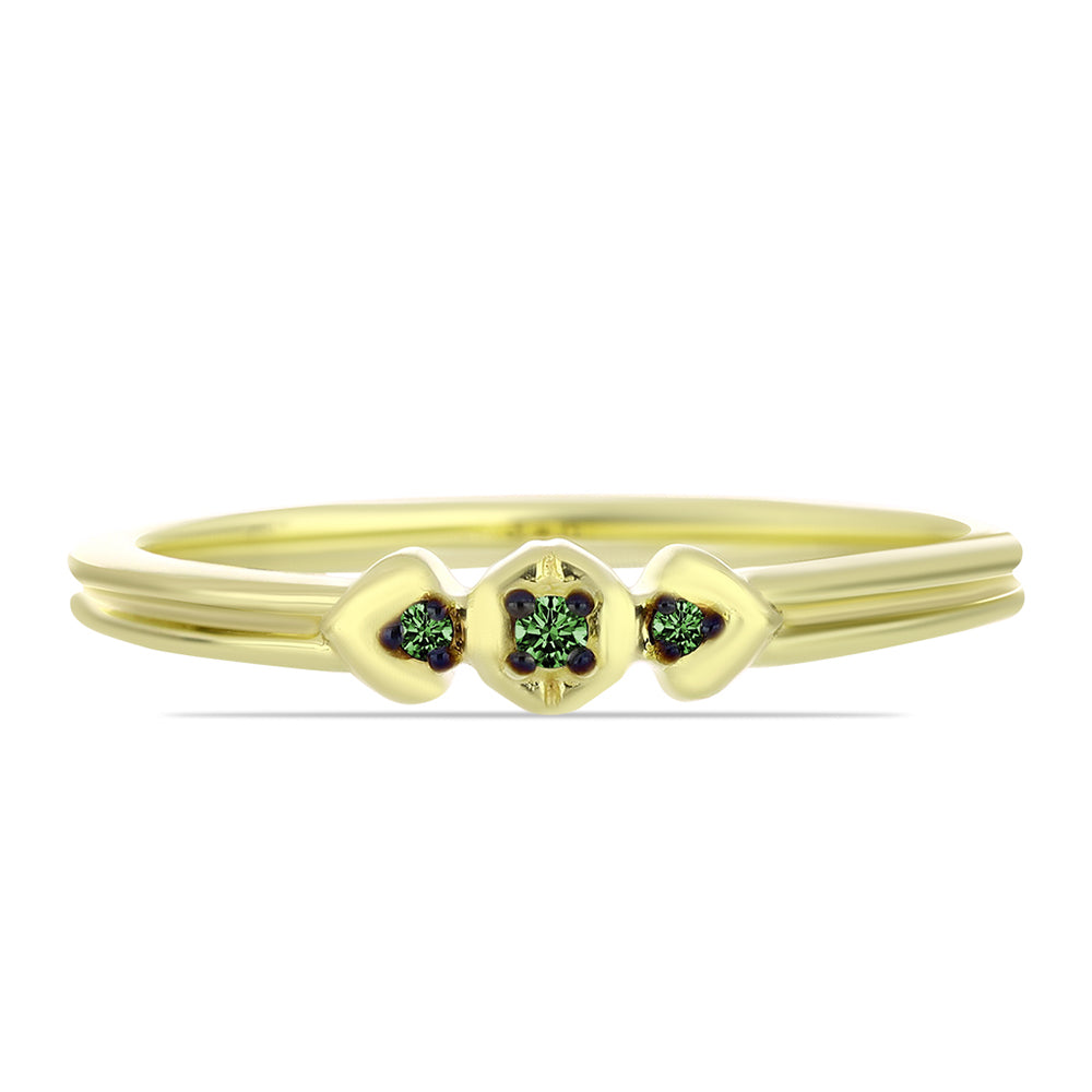 Anillo de Plata Bañada en Oro con Diamante Verde