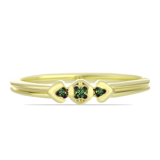 Anillo de Plata Bañada en Oro con Diamante Verde