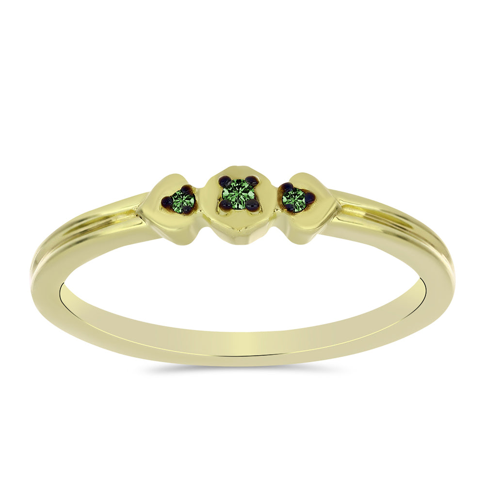 Anillo de Plata Bañada en Oro con Diamante Verde 3 