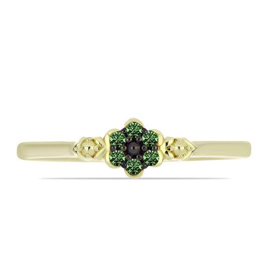 Anillo de Plata Bañada en Oro con Diamante Verde