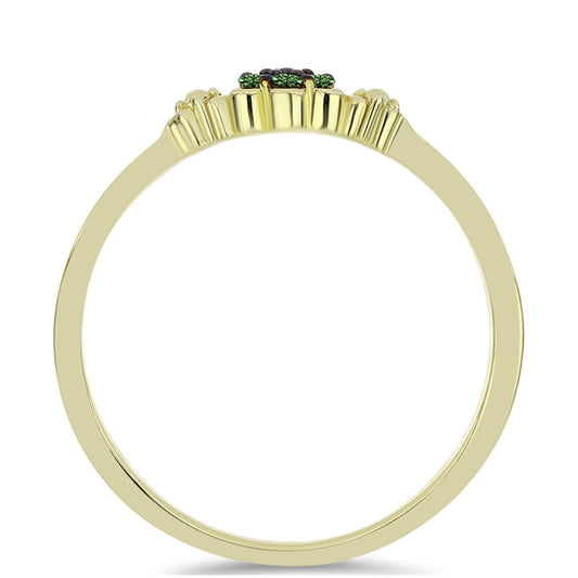 Anillo de Plata Bañada en Oro con Diamante Verde