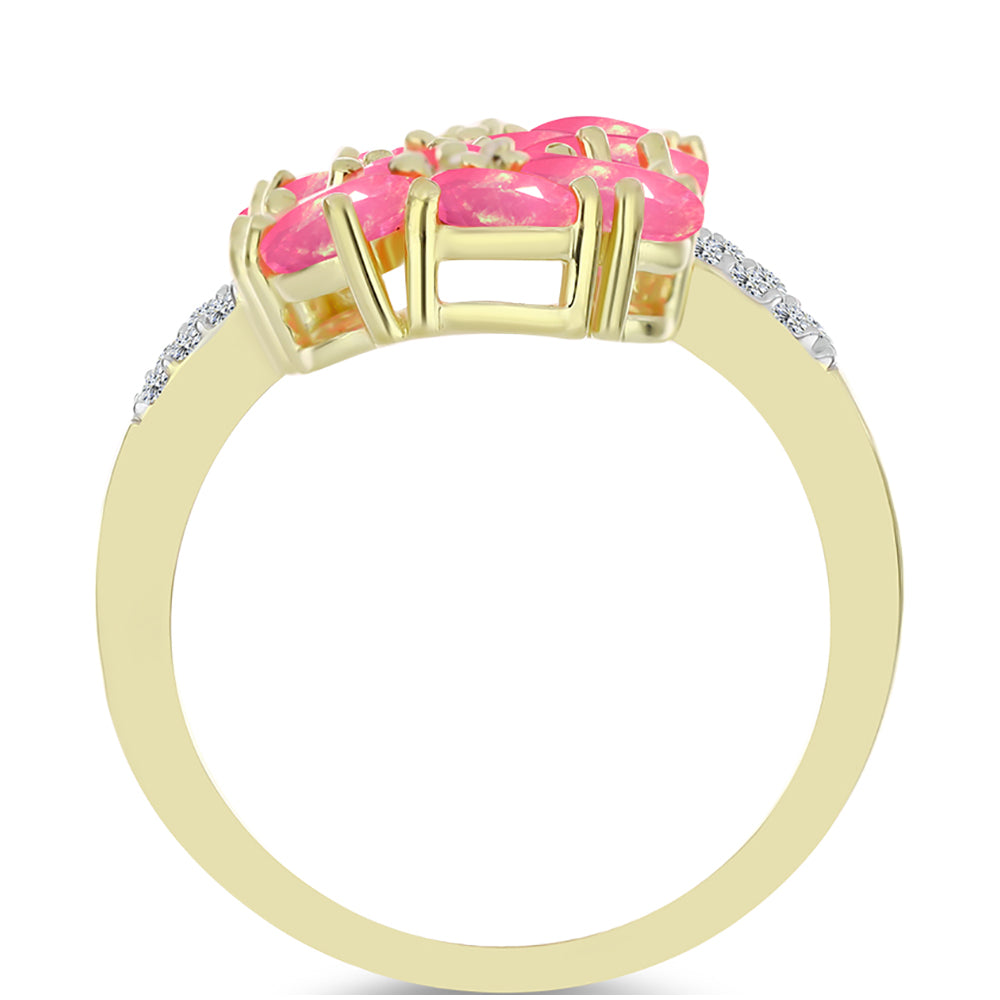 Anillo de Plata Bañada en Oro con Ópalo Rosa Etíope de Lega Dembi y Topacio Blanco 2 