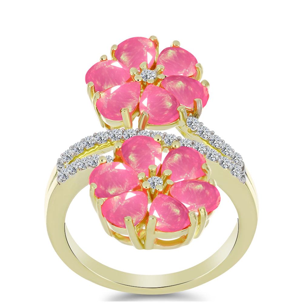 Anillo de Plata Bañada en Oro con Ópalo Rosa Etíope de Lega Dembi y Topacio Blanco