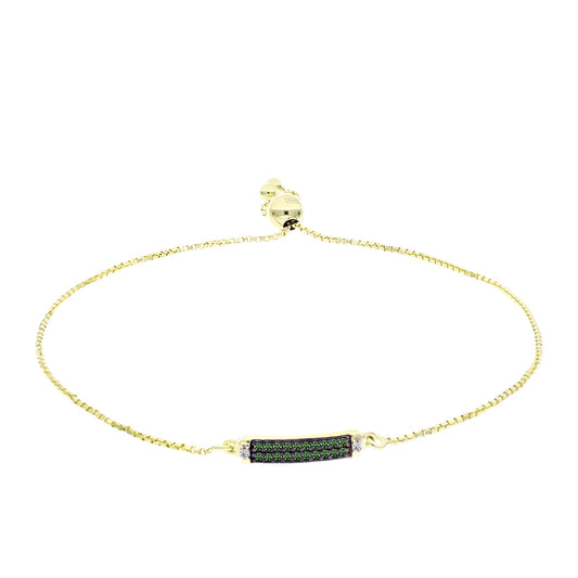 Pulsera de Plata Bañada en Oro con Diamante Verde y Diamante blanco