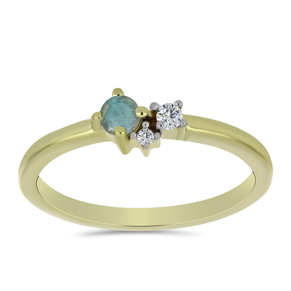 Anillo de Plata Bañada en Oro con Labradorita y Topacio Blanco