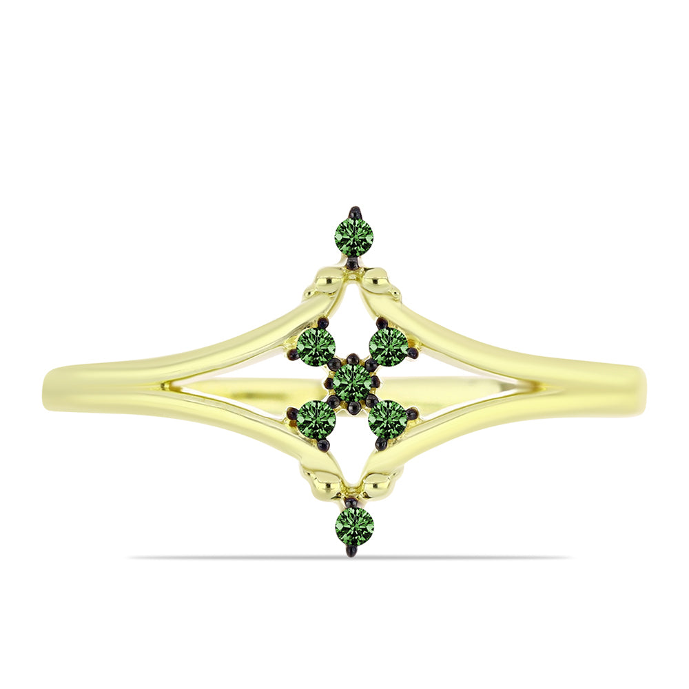 Anillo de Plata Bañada en Oro con Diamante Verde
