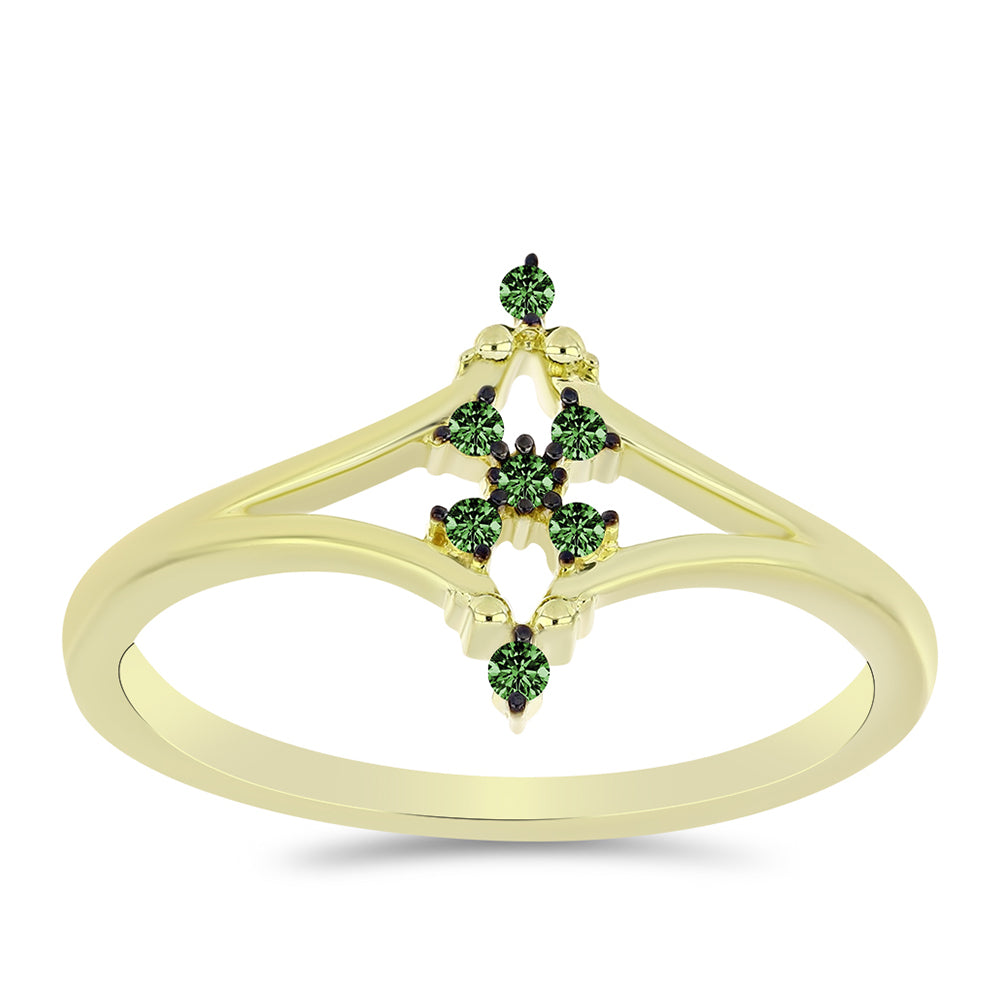 Anillo de Plata Bañada en Oro con Diamante Verde