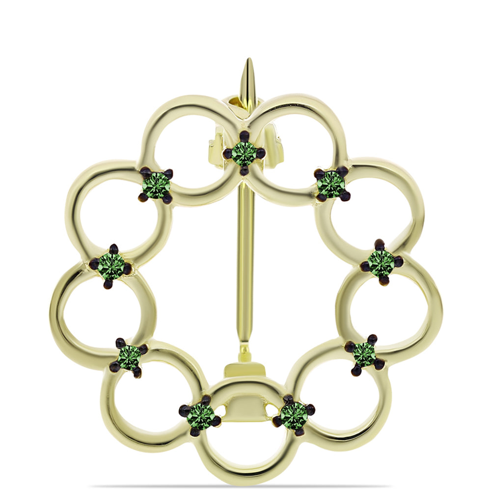Broche de Plata Bañada en Oro con Diamante Verde 1 