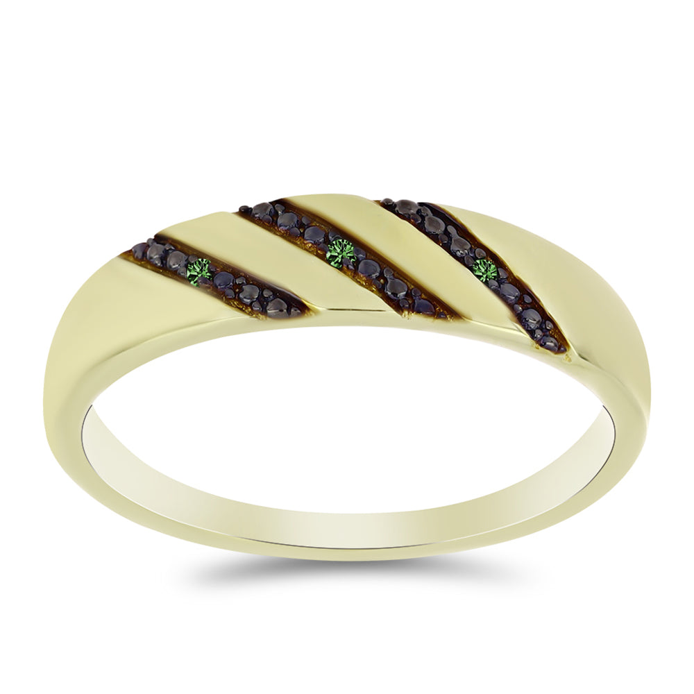 Anillo de Plata Bañada en Oro con Diamante Verde 3 