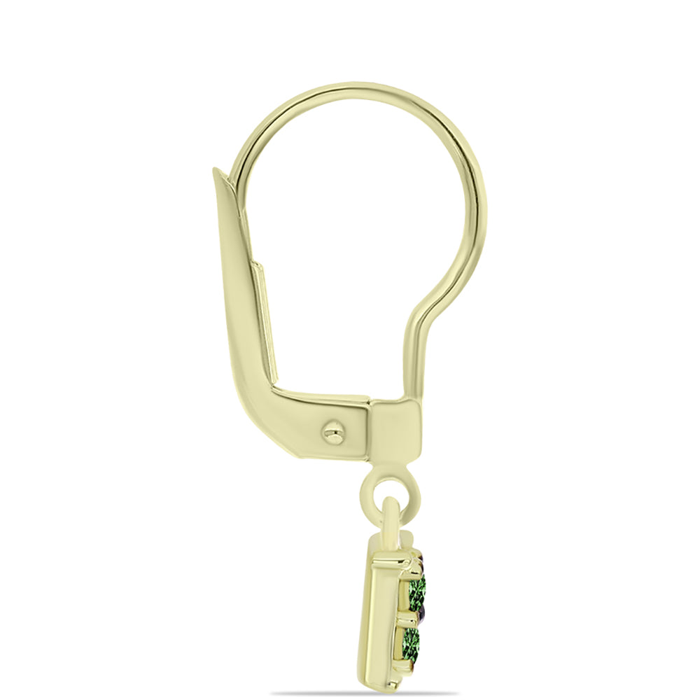 Pendientes de Plata Bañada en Oro con Diamante Verde 2 