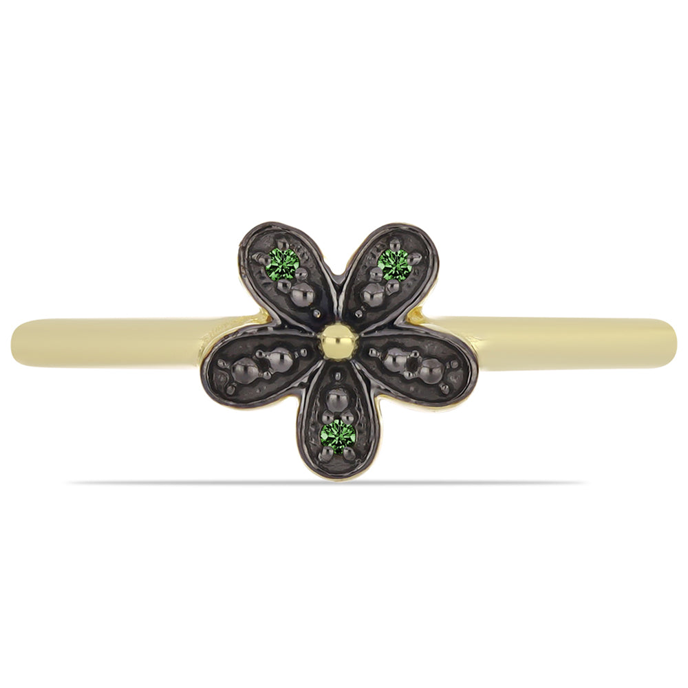 Anillo de Plata Bañada en Oro con Diamante Verde