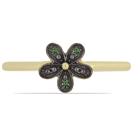 Anillo de Plata Bañada en Oro con Diamante Verde