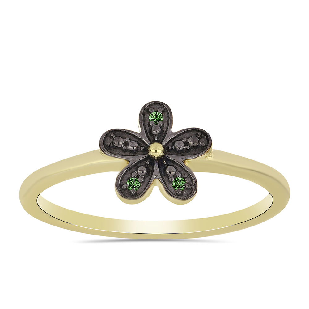 Anillo de Plata Bañada en Oro con Diamante Verde
