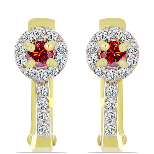 Pendientes de Plata Bañada en Oro con Majestuosa moisanita roja y Topacio Blanco