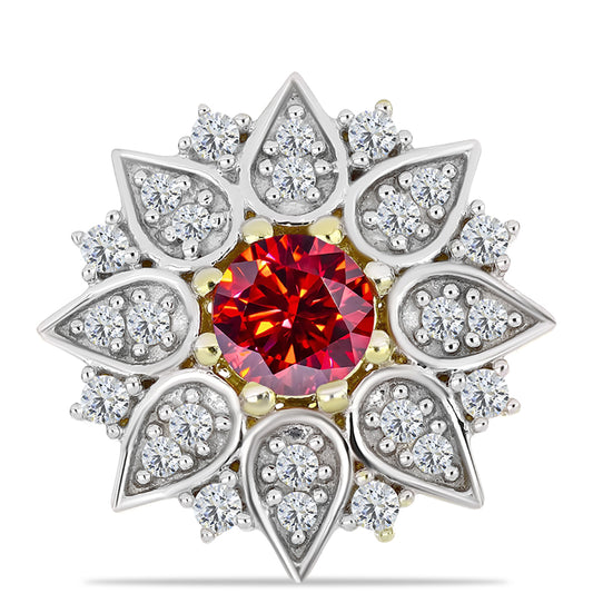 Broche de Plata Bañada en Oro con Majestuosa moisanita roja y Topacio Blanco