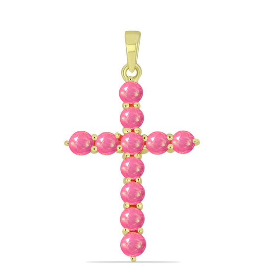 Cruz Colgante de Plata Bañada en Oro con Ópalo Rosa Etíope de Lega Dembi
