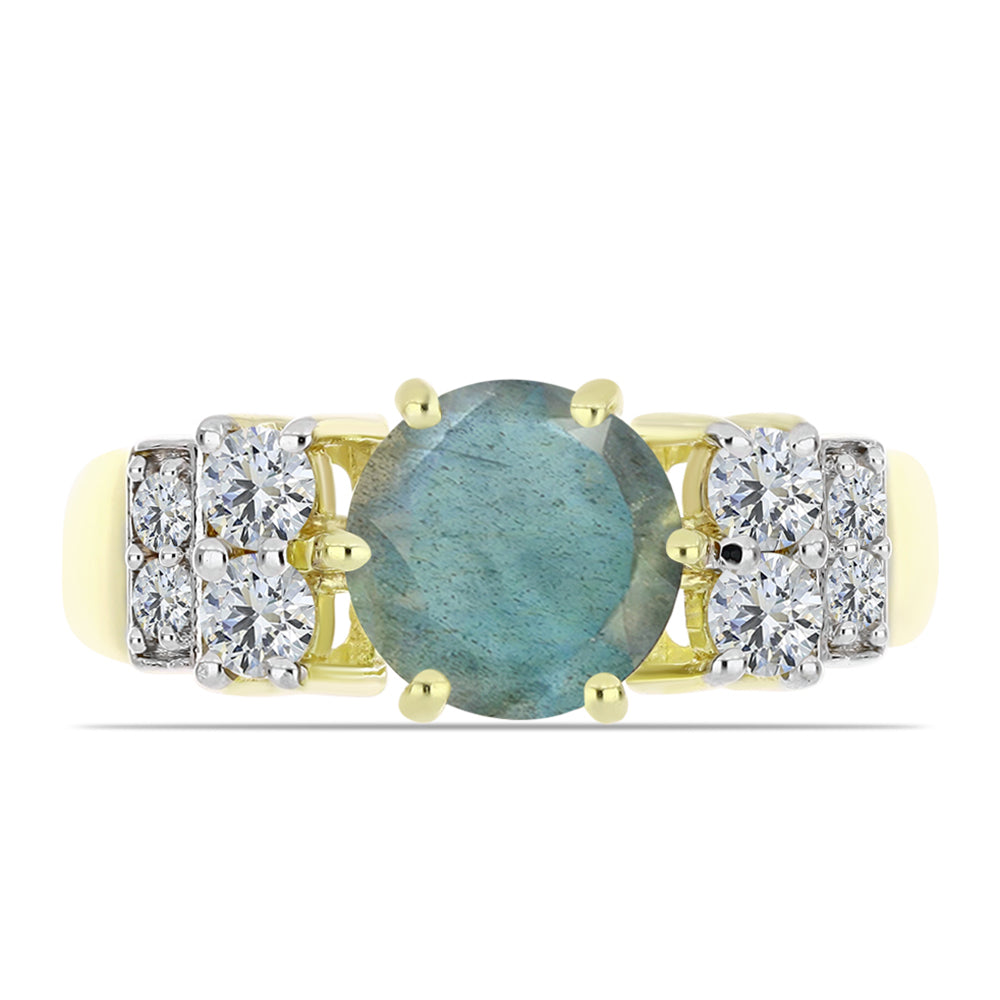 Anillo de Plata Bañada en Oro con Labradorita y Topacio Blanco 1 