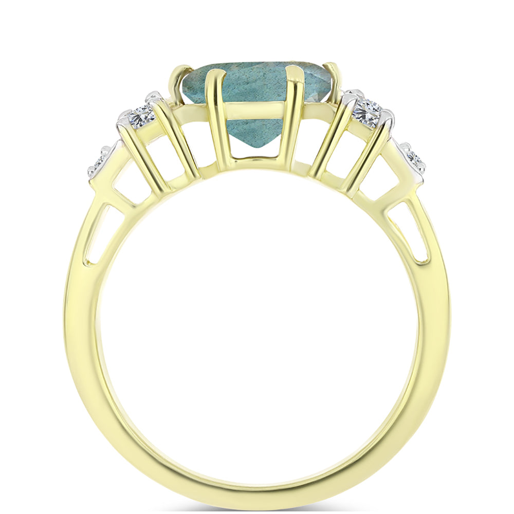 Anillo de Plata Bañada en Oro con Labradorita y Topacio Blanco 2 