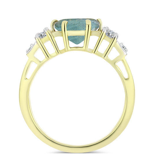 Anillo de Plata Bañada en Oro con Labradorita y Topacio Blanco