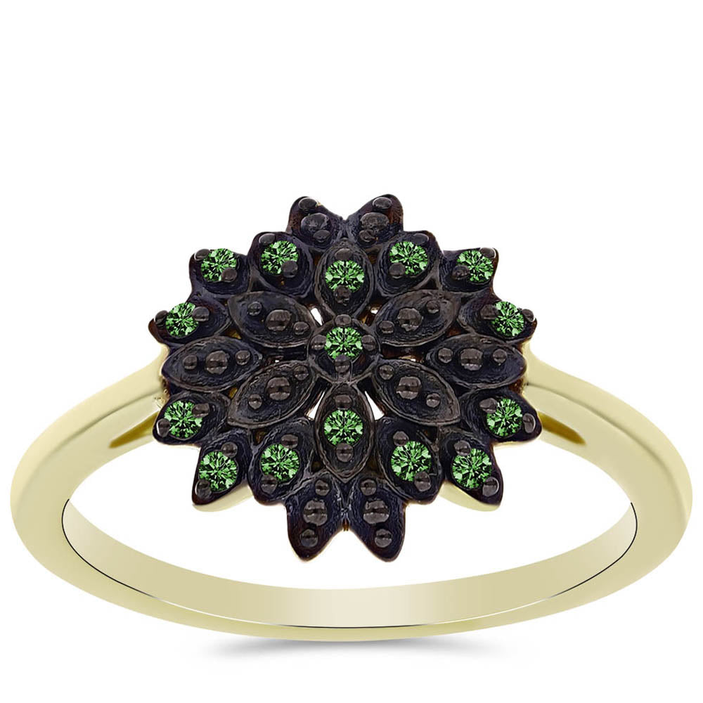 Anillo de Plata Bañada en Oro con Diamante Verde 3 