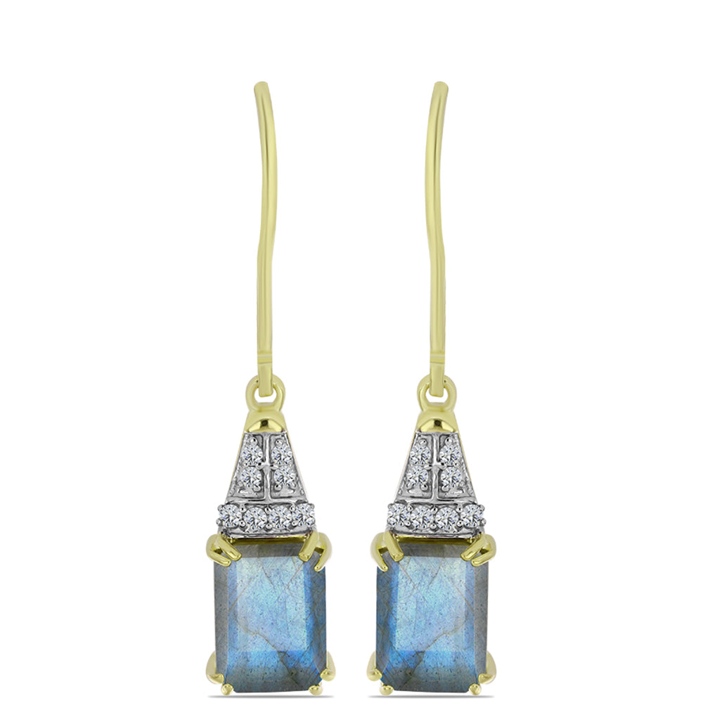 Pendientes de Plata Bañada en Oro con Labradorita y Topacio Blanco