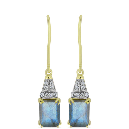 Pendientes de Plata Bañada en Oro con Labradorita y Topacio Blanco