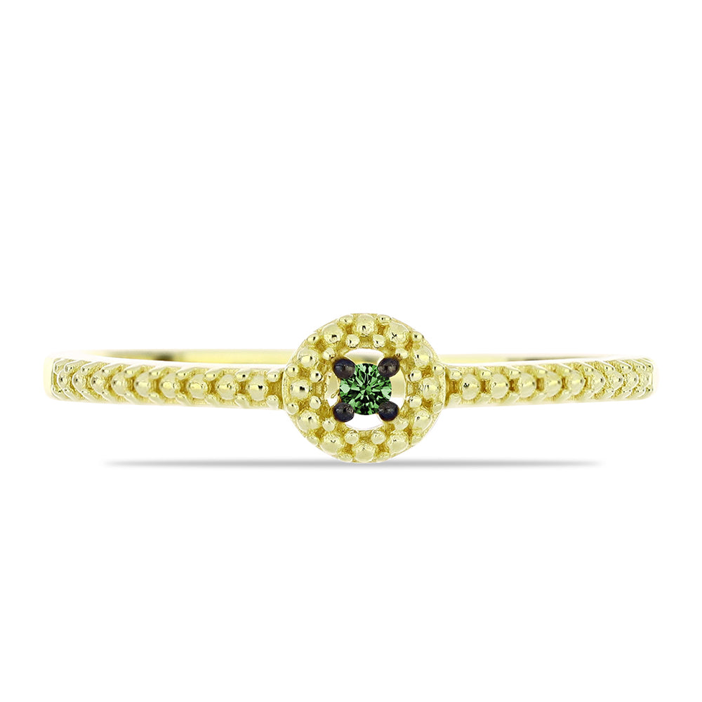 Anillo de Plata Bañada en Oro con Diamante Verde