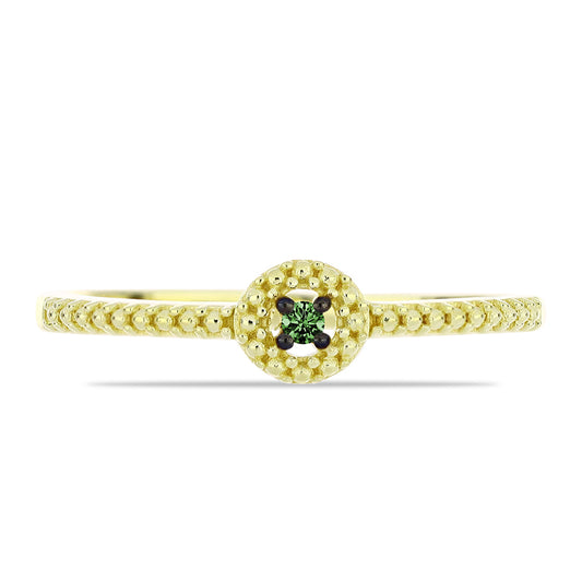 Anillo de Plata Bañada en Oro con Diamante Verde