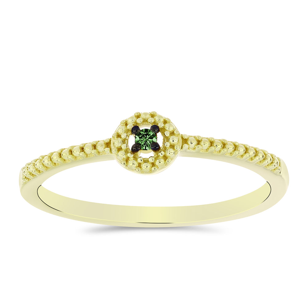 Anillo de Plata Bañada en Oro con Diamante Verde 3 