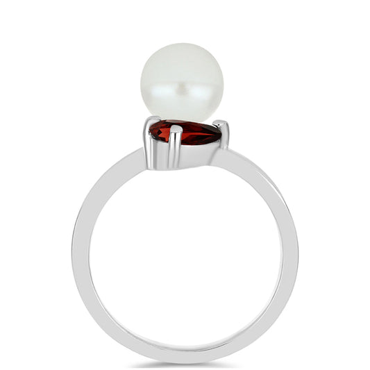Anillo de Plata con Granate Barton y Perla blanca de agua dulce