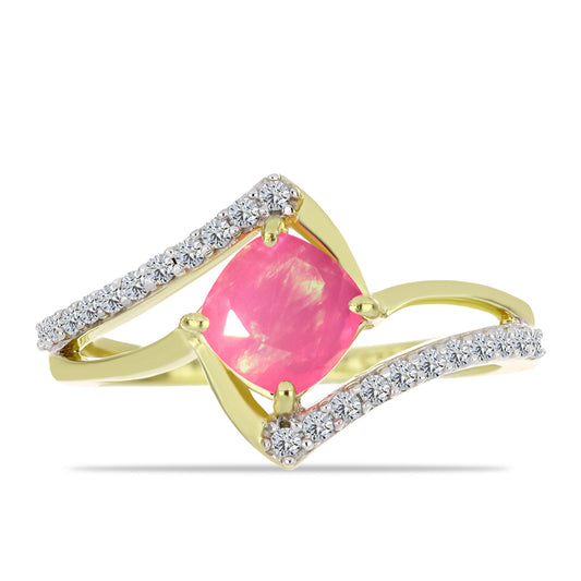 Anillo de Plata Bañada en Oro con Ópalo Rosa Etíope de Lega Dembi y Topacio Blanco