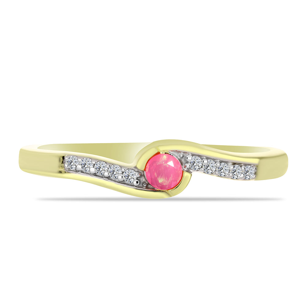 Anillo de Plata Bañada en Oro con Ópalo Rosa Etíope de Lega Dembi y Topacio Blanco 1 