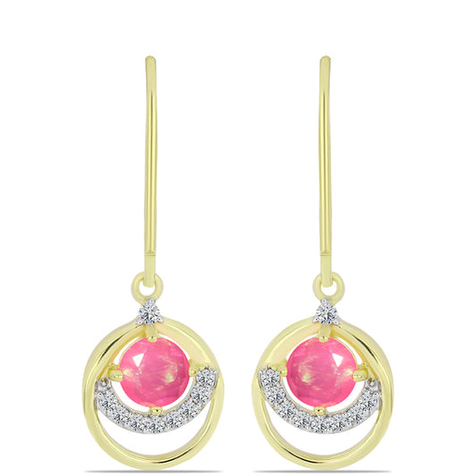 Pendientes de Plata Bañada en Oro con Ópalo Rosa Etíope de Lega Dembi y Topacio Blanco