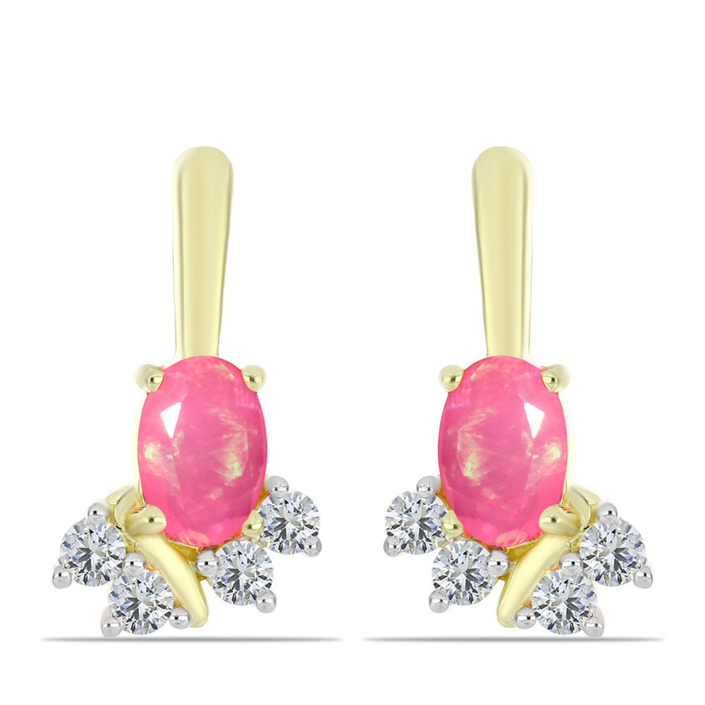 Pendientes de Plata Bañada en Oro con Ópalo Rosa Etíope de Lega Dembi y Topacio Blanco 1 