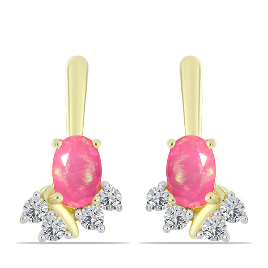 Pendientes de Plata Bañada en Oro con Ópalo Rosa Etíope de Lega Dembi y Topacio Blanco
