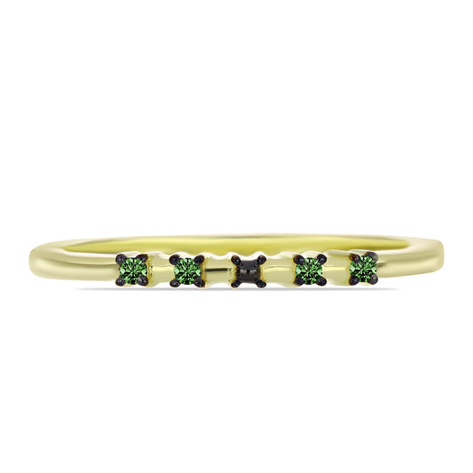 Anillo de Plata Bañada en Oro con Diamante Verde