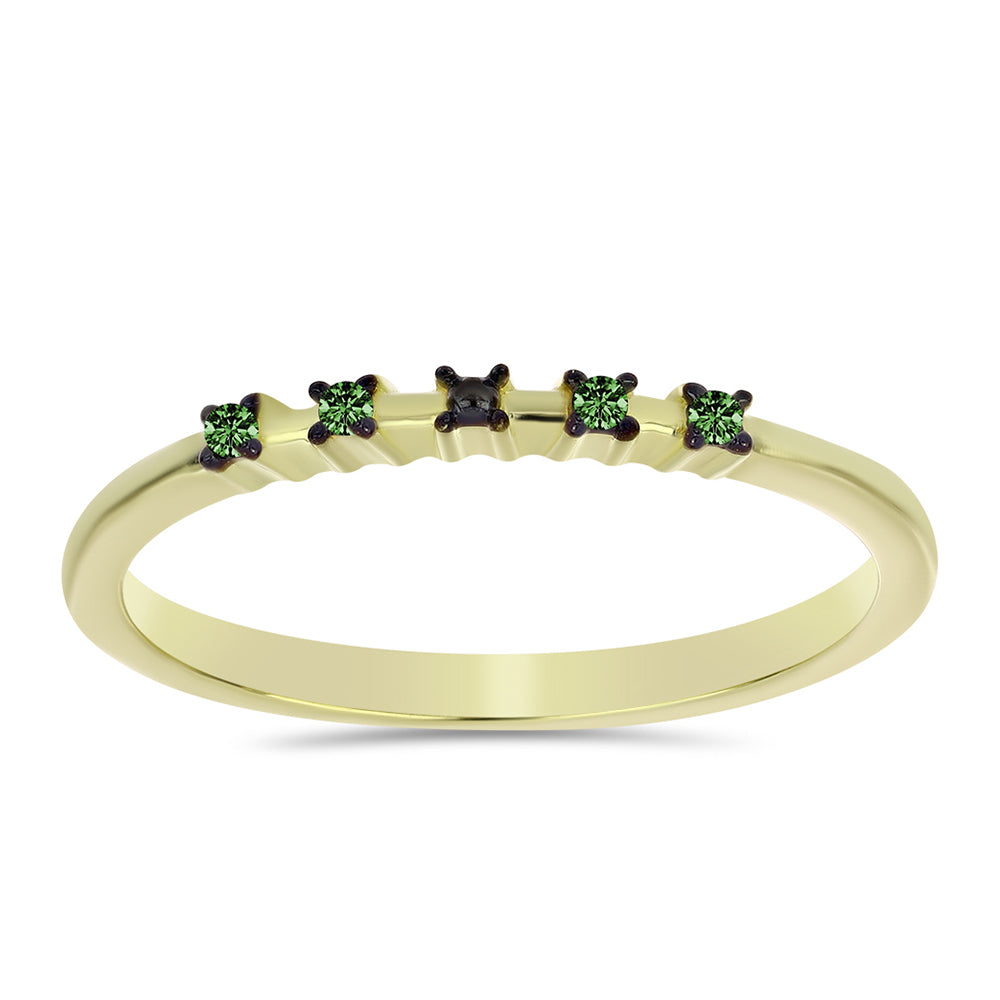 Anillo de Plata Bañada en Oro con Diamante Verde 3 