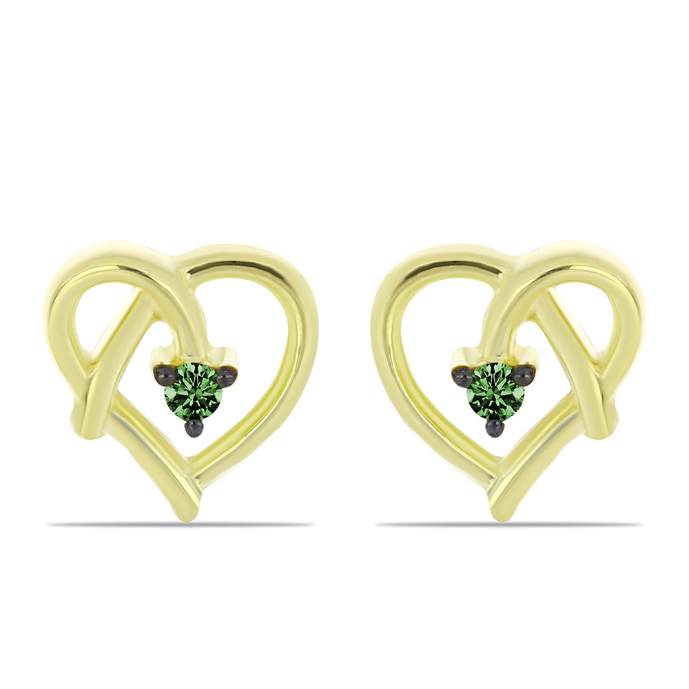 Pendientes de Plata Bañada en Oro con Diamante Verde 1 