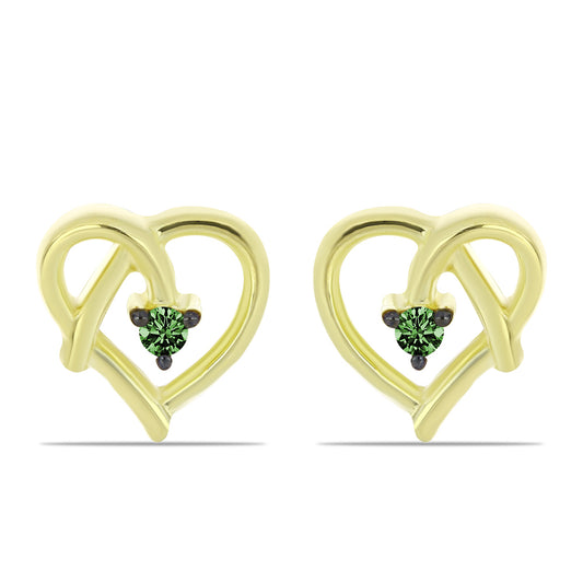 Pendientes de Plata Bañada en Oro con Diamante Verde