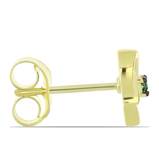 Pendientes de Plata Bañada en Oro con Diamante Verde