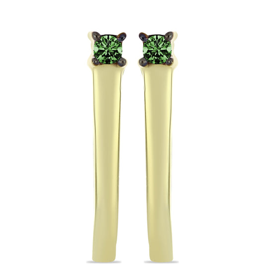 Pendientes de Plata Bañada en Oro con Diamante Verde
